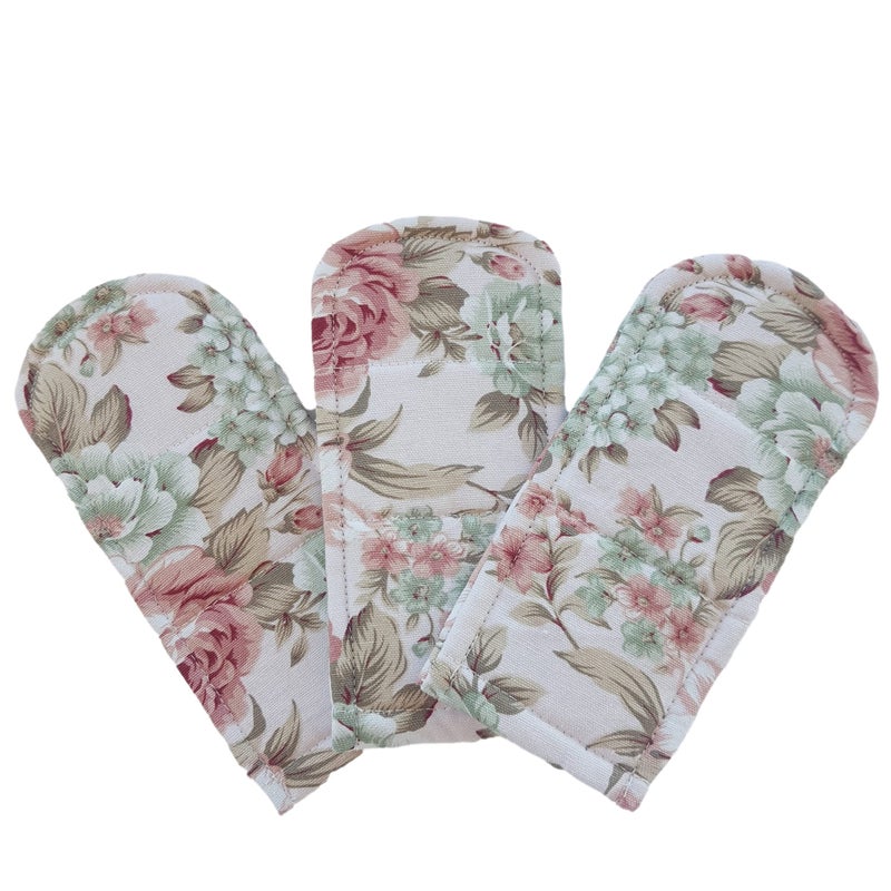 CUSHYSTORE 3X Pan Handle Holder Cover Canvas Holders Heat Resistant Anti-Scalding Protector (Pink Rose Garden) - Image 1
